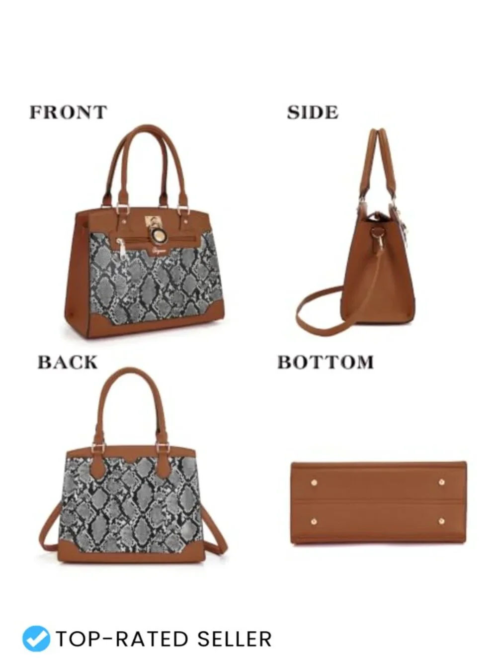 PU Leather Satchel Handbag Set with RFID Wallet, Multi-pocket, 3-Way Carry,